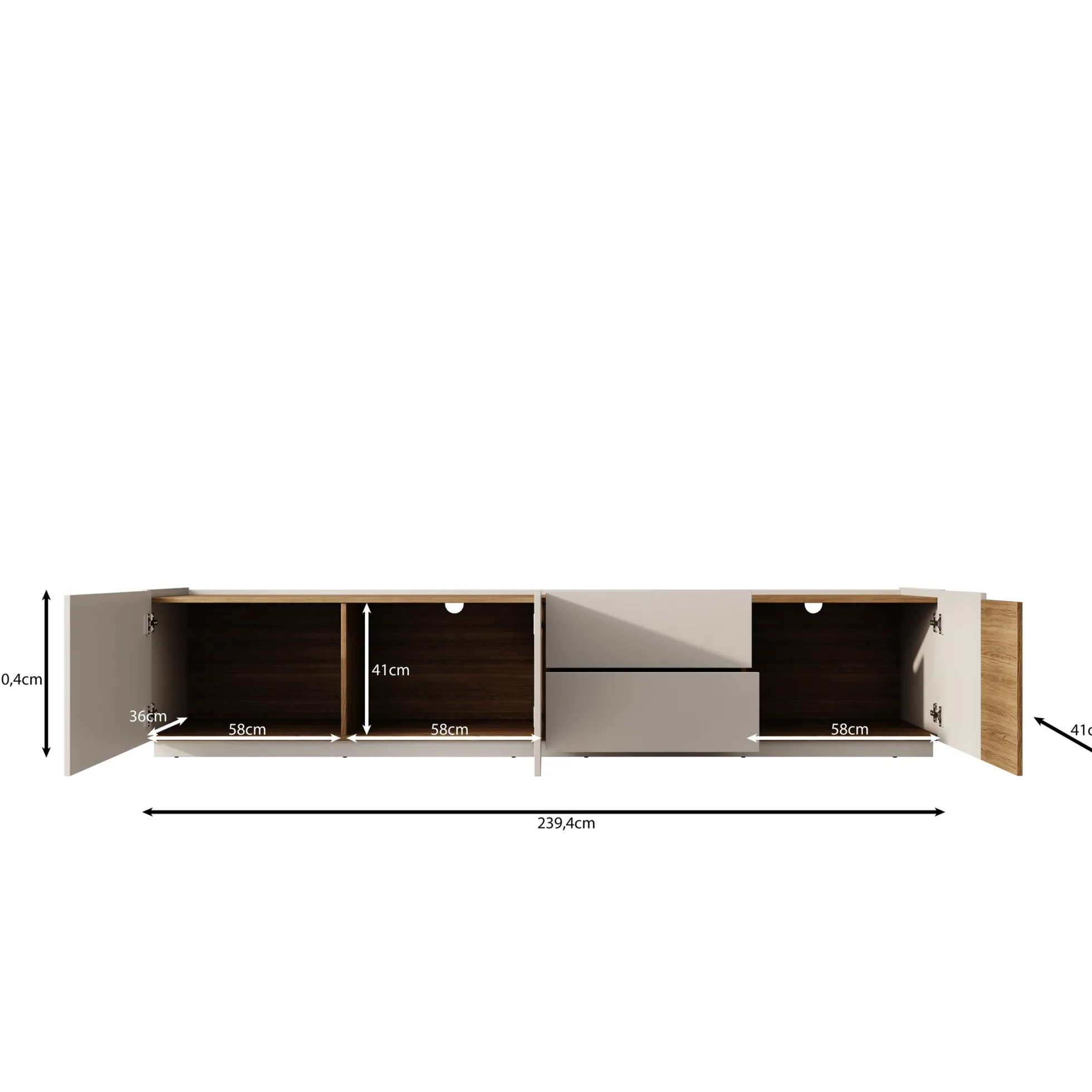 Lavar - TV-meubel - Wit/Eiken - 239x41x50 cm