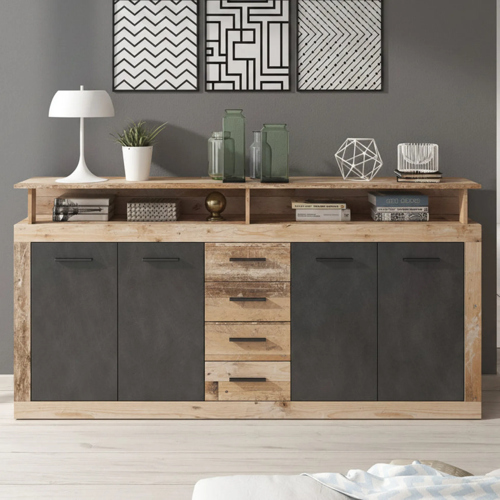 Lavina - Dressoir - Grijs/old wood - 190x32x96 cm