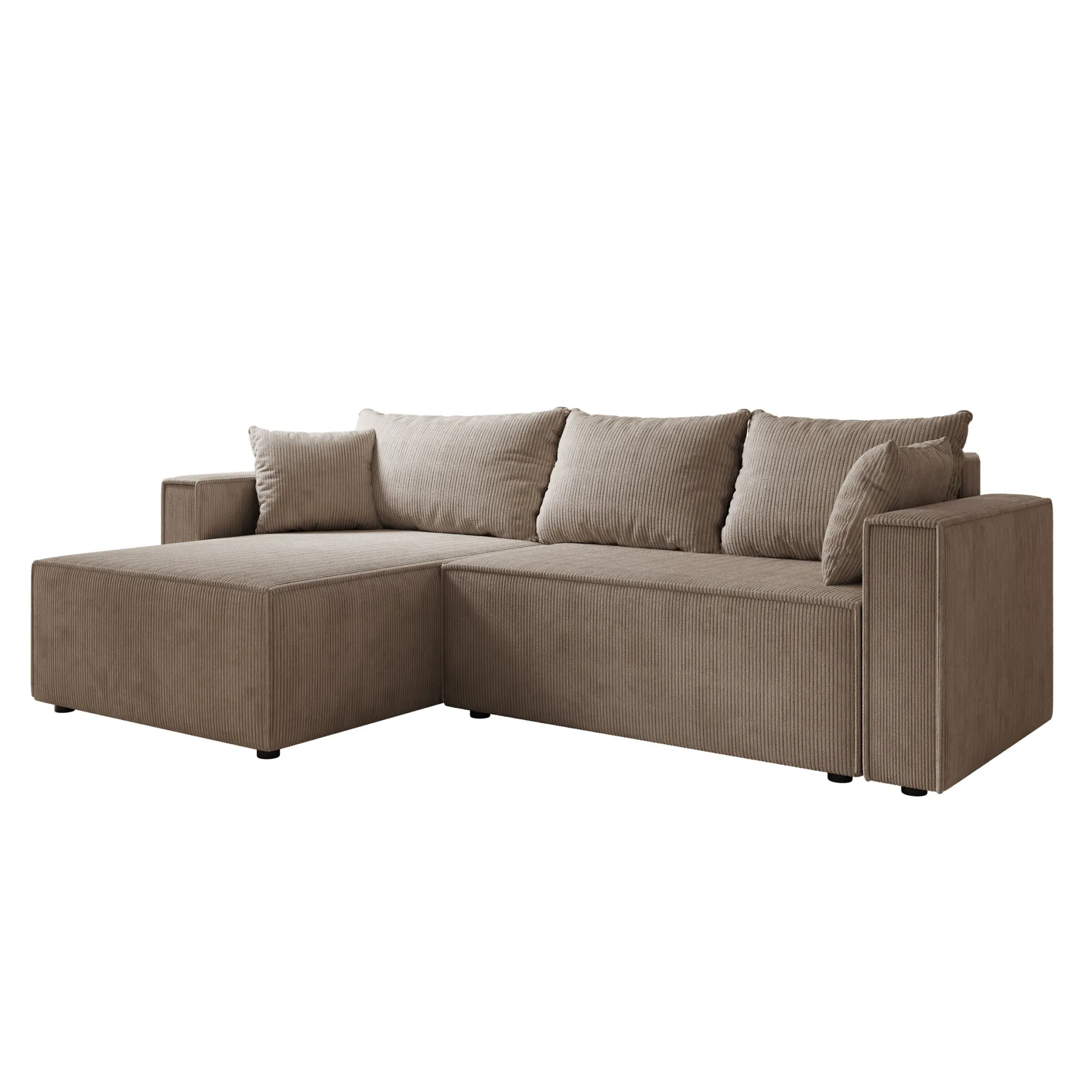 Lawrence - Hoekbank 3-zits met chaise longue - Ribstof bruin - Links