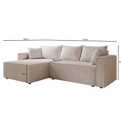 Lawrence - Hoekbank 3-zits met chaise longue - Ribstof bruin - Links
