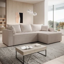 Lawrence - Hoekbank 3-zits met chaise longue - Ribstof beige - Rechts