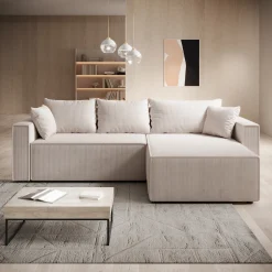 Lawrence - Hoekbank 3-zits met chaise longue - Ribstof beige - Rechts