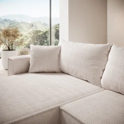 Lawrence - Hoekbank 3-zits met chaise longue - Ribstof beige - Links