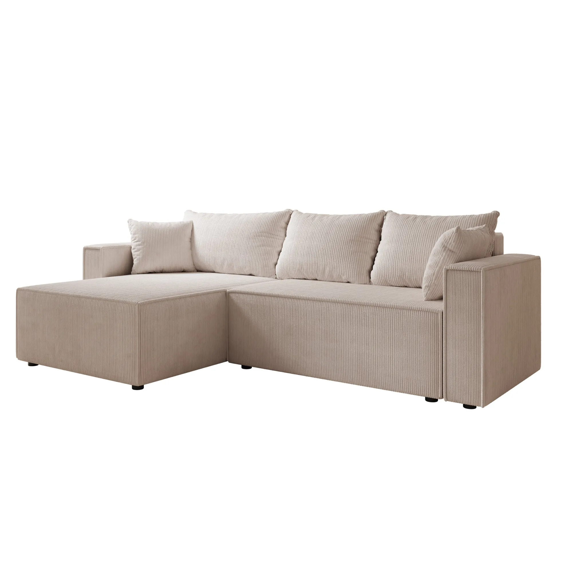 Lawrence - Hoekbank 3-zits met chaise longue - Ribstof beige - Links