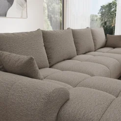 Layana U - Hoekbank 4-zits met chaise longue - Stof beige - Universeel