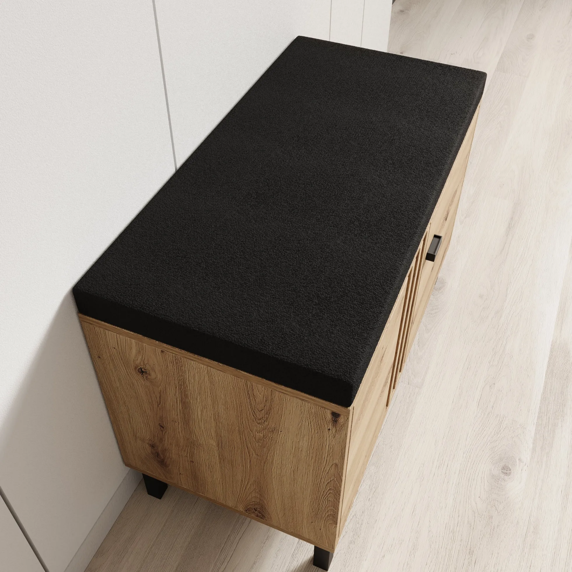 Lazuli - Schoenenkast met zitkussen - Eikenpatroon - 80x40x57 cm