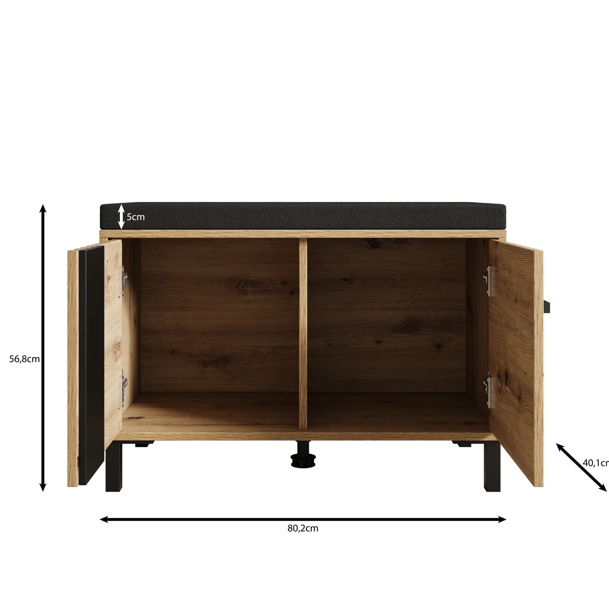 Lazuli - Schoenenkast met zitkussen - Eikenpatroon - 80x40x57 cm