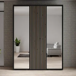 Leandro - Kledingkast met schuifdeuren - Zwart - 180x60x235 cm
