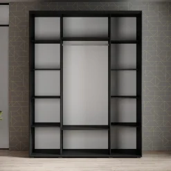 Leandro - Kledingkast met schuifdeuren - Zwart - 180x60x235 cm