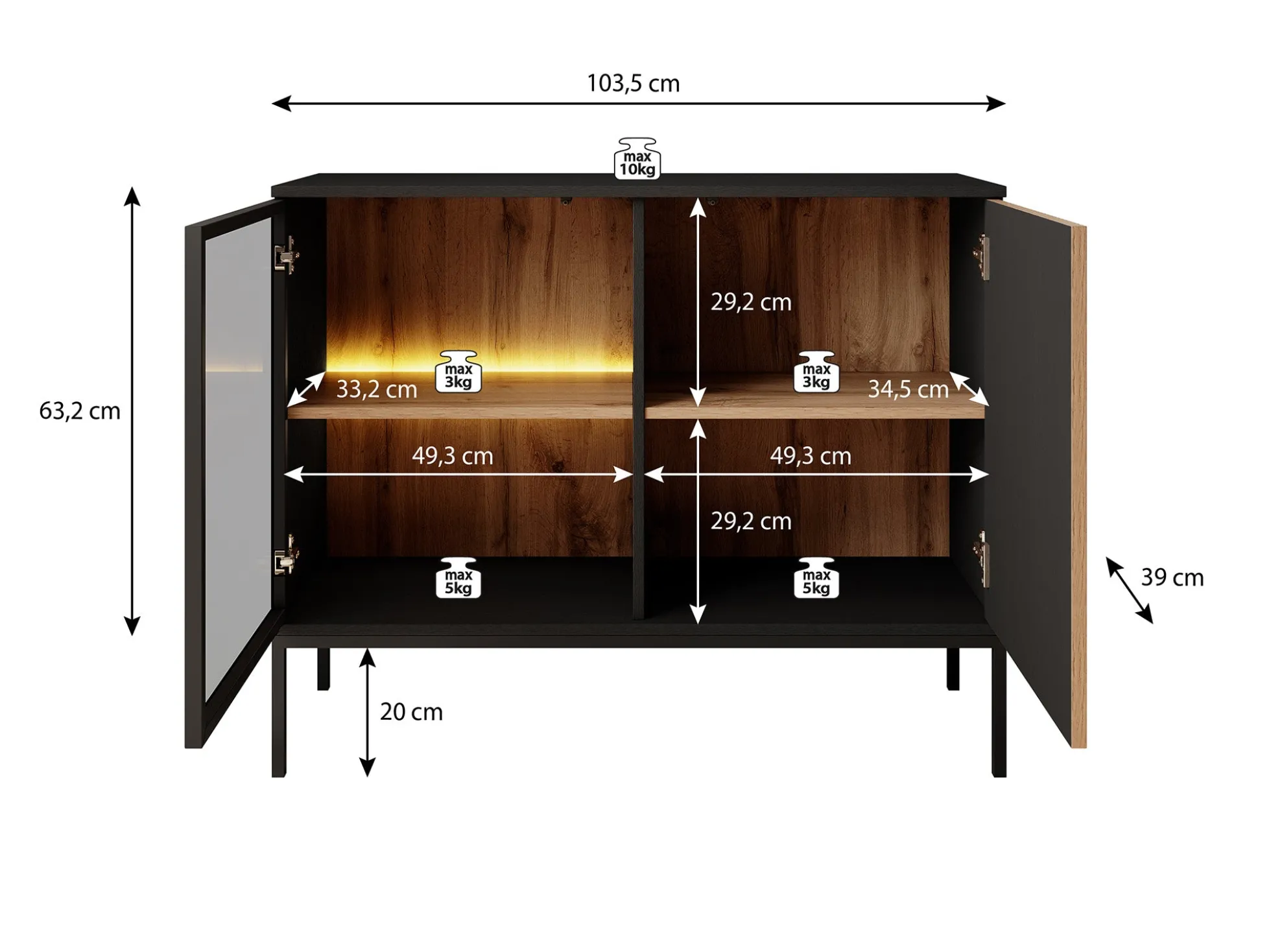 Legend - Dressoir - Zwart/eiken - 104x39x83 cm