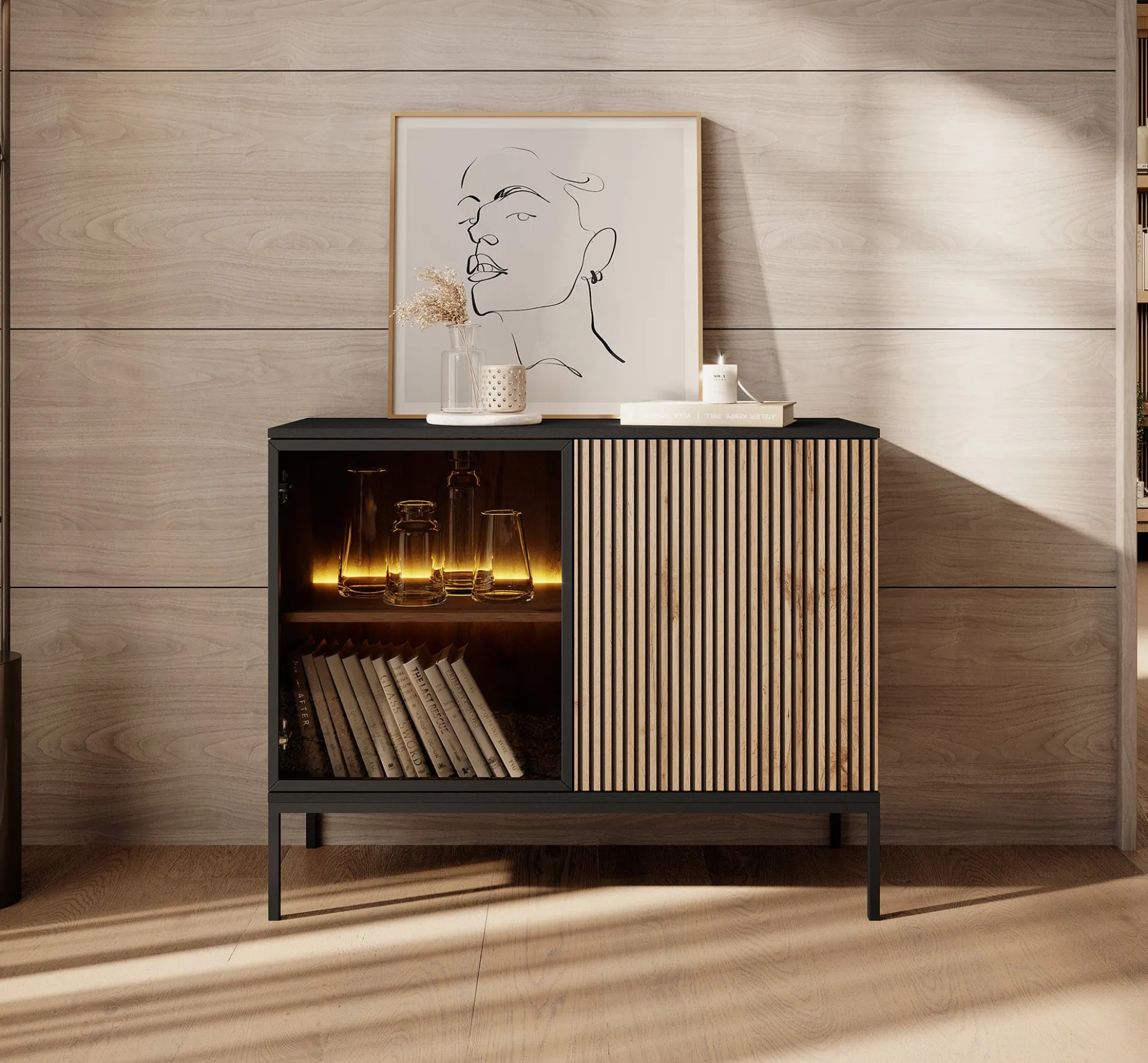 Legend - Dressoir - Zwart/eiken - 104x39x83 cm