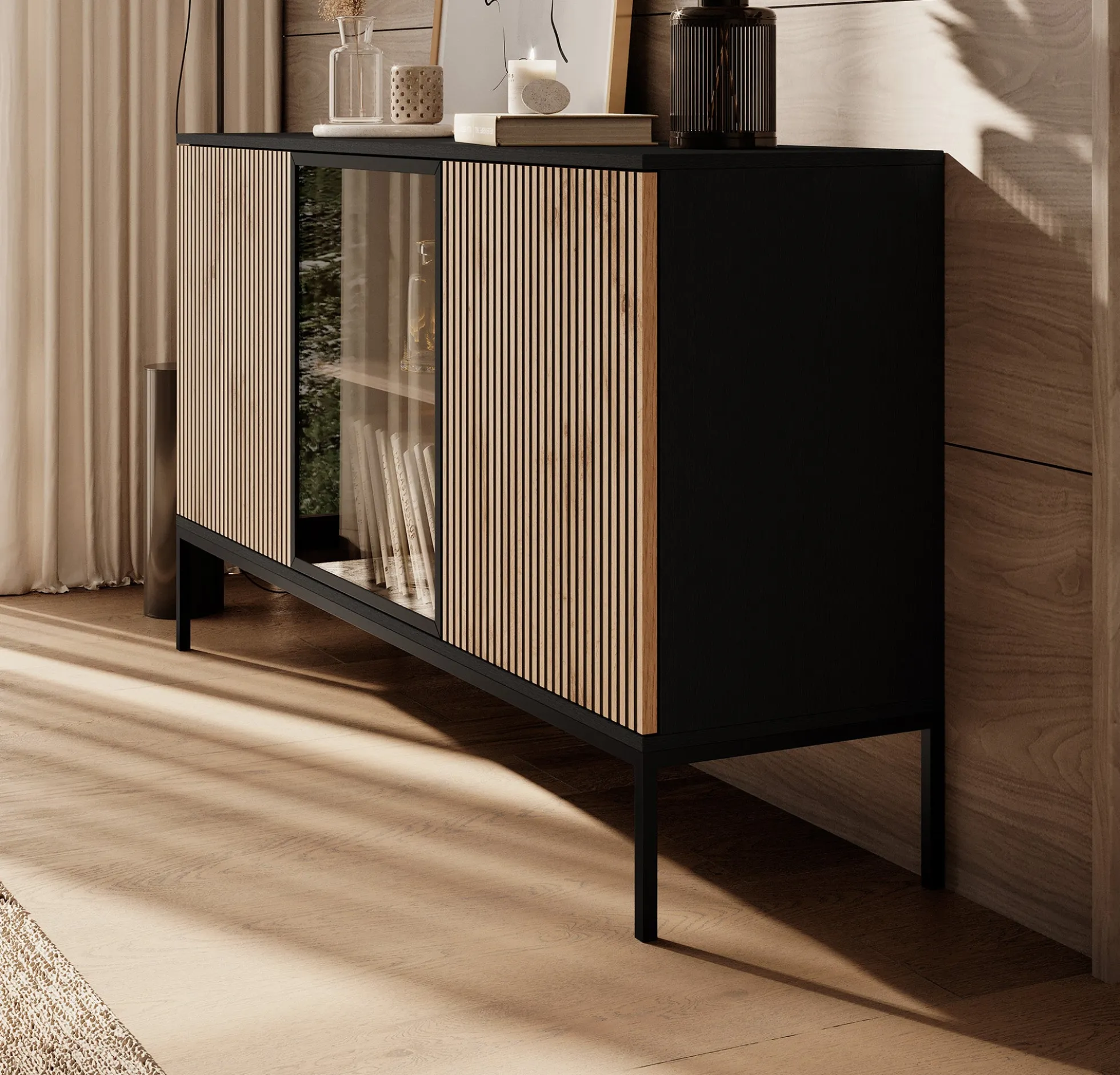 Legend - Dressoir - Zwart/eiken - 154x39x83 cm
