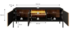 Legend - TV-Meubel met 3 deuren - Mat zwart/eiken - 154 cm