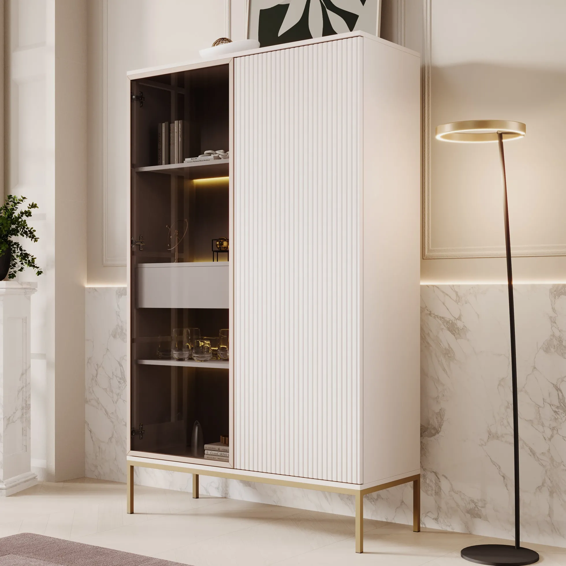 Legend - Vitrinekast - Beige - 104x39x166 cm