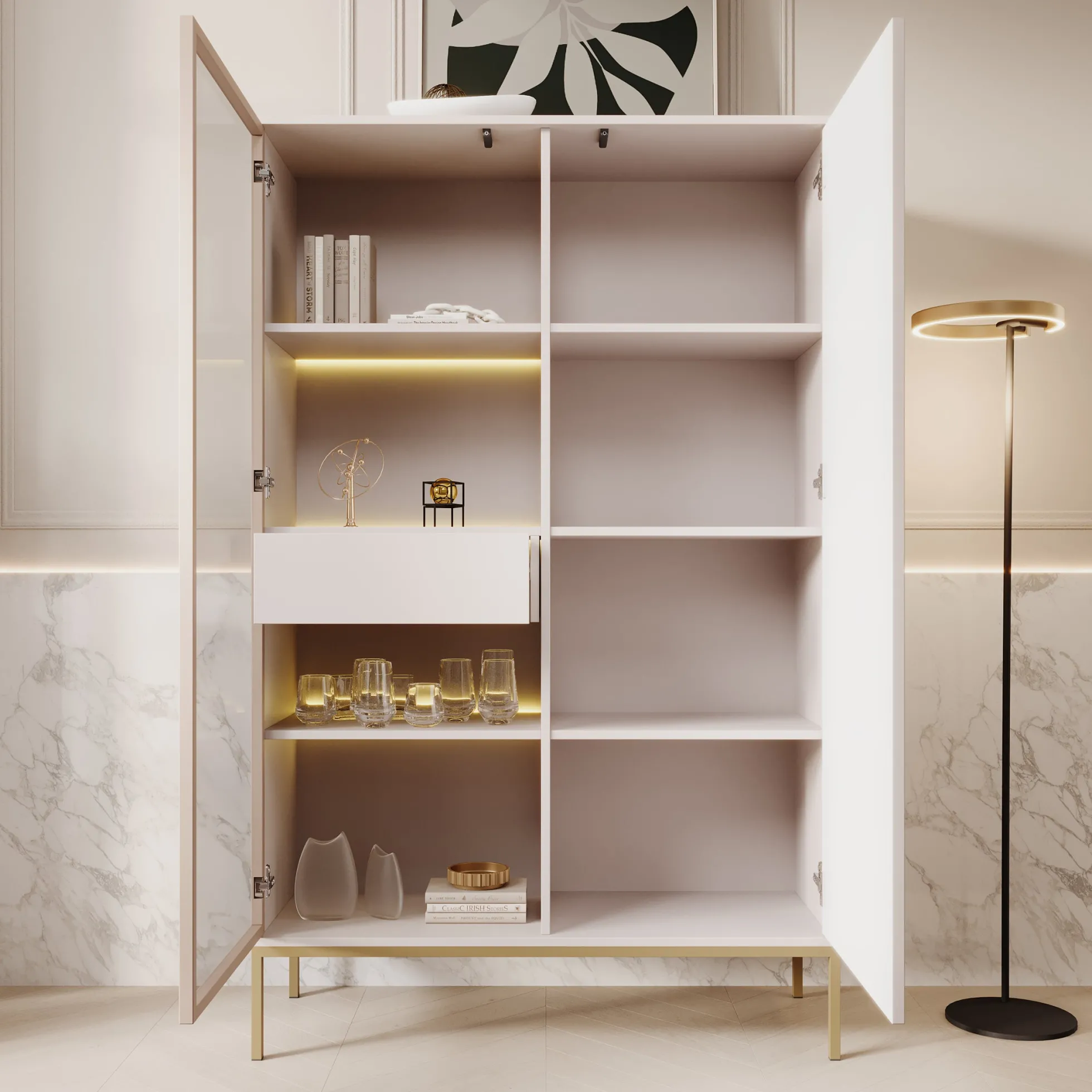 Legend - Vitrinekast - Beige - 104x39x166 cm