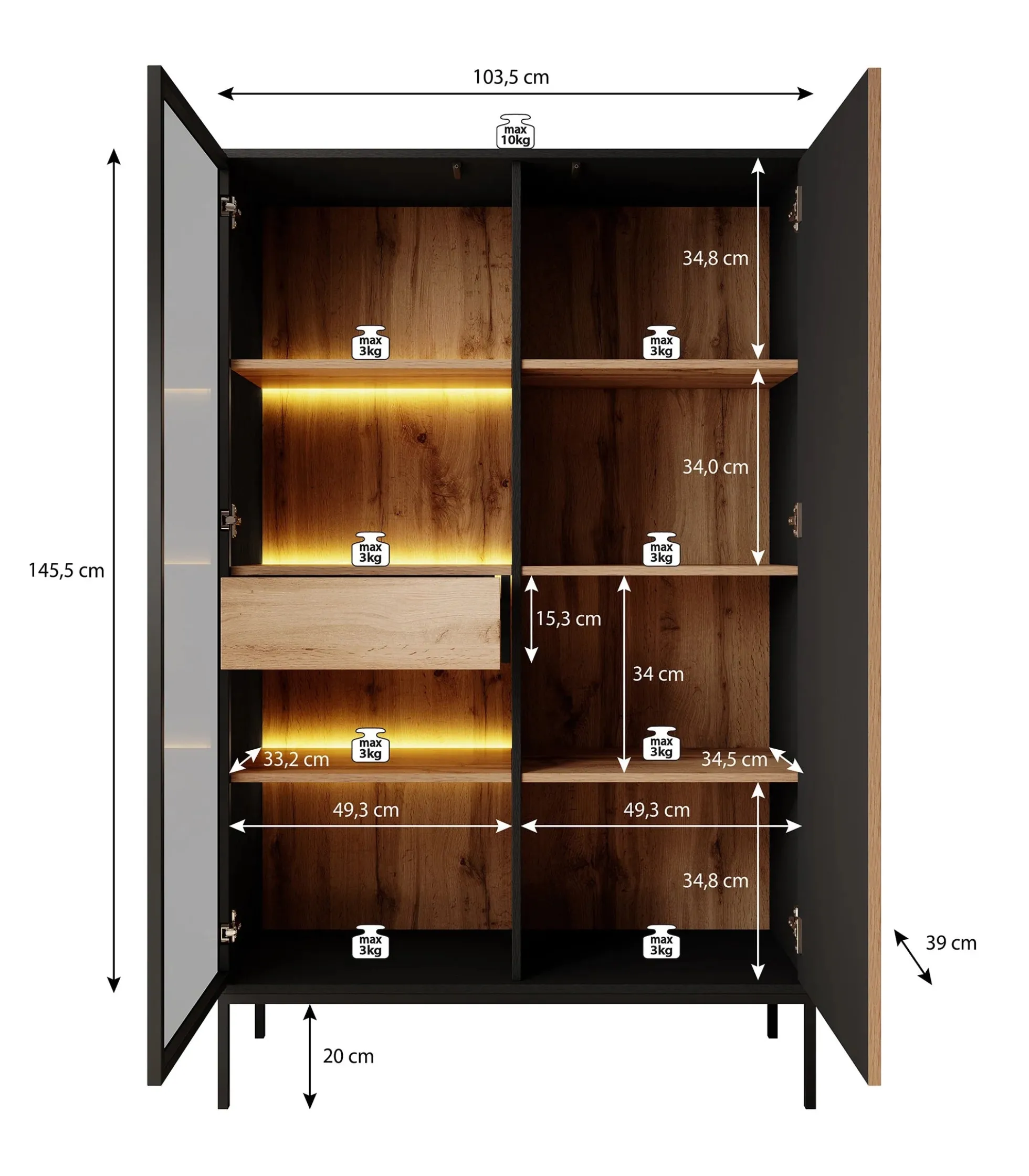 Legend - Vitrinekast - Beige - 104x39x166 cm