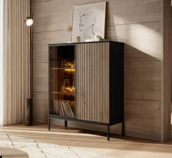 Legend - Vitrinekast - Zwart/eiken - 104x39x126 cm