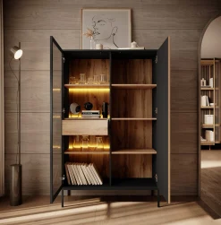 Legend - Vitrinekast - Zwart/eiken - 104x39x166 cm