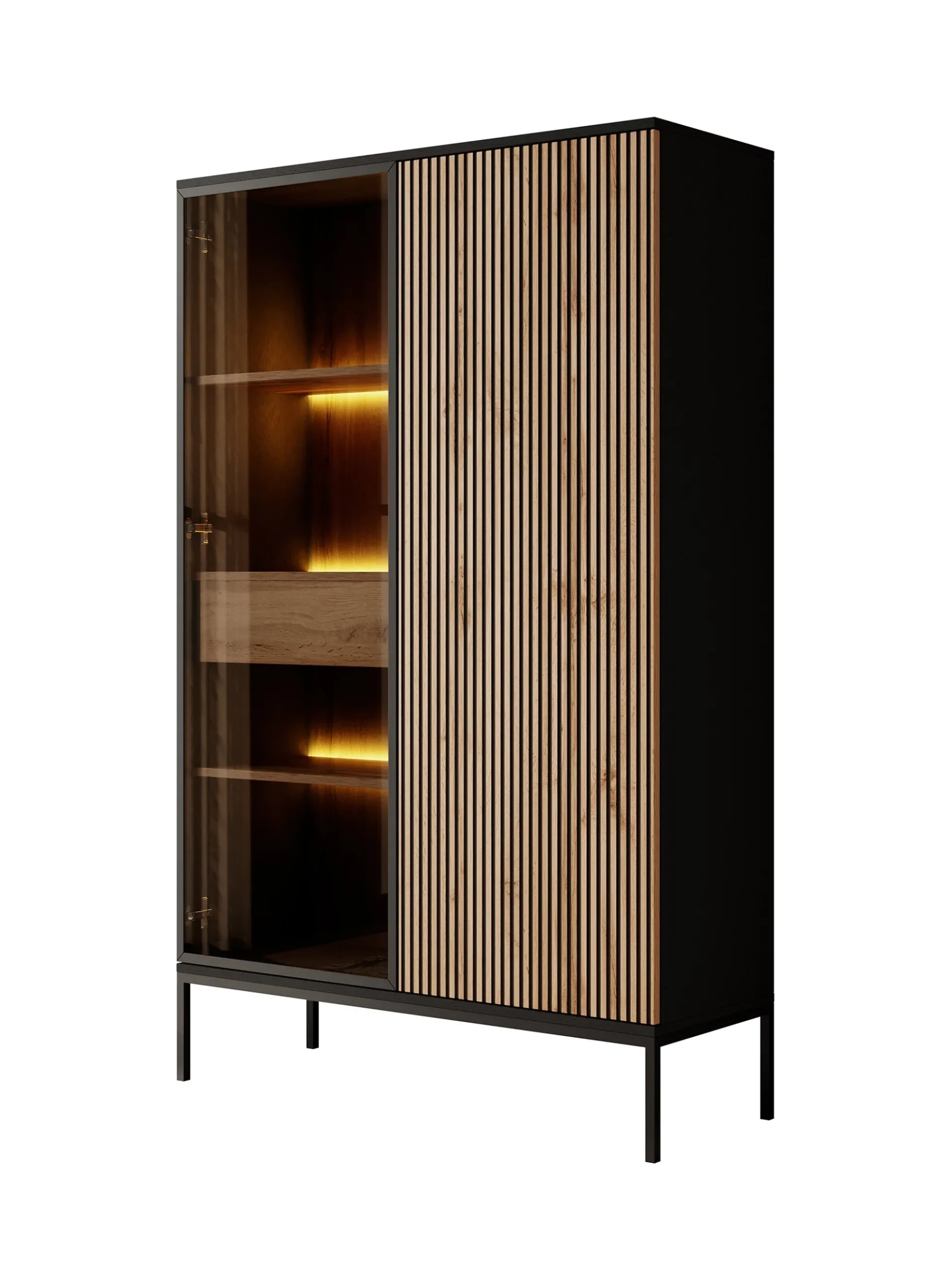 Legend - Vitrinekast - Zwart/eiken - 104x39x166 cm