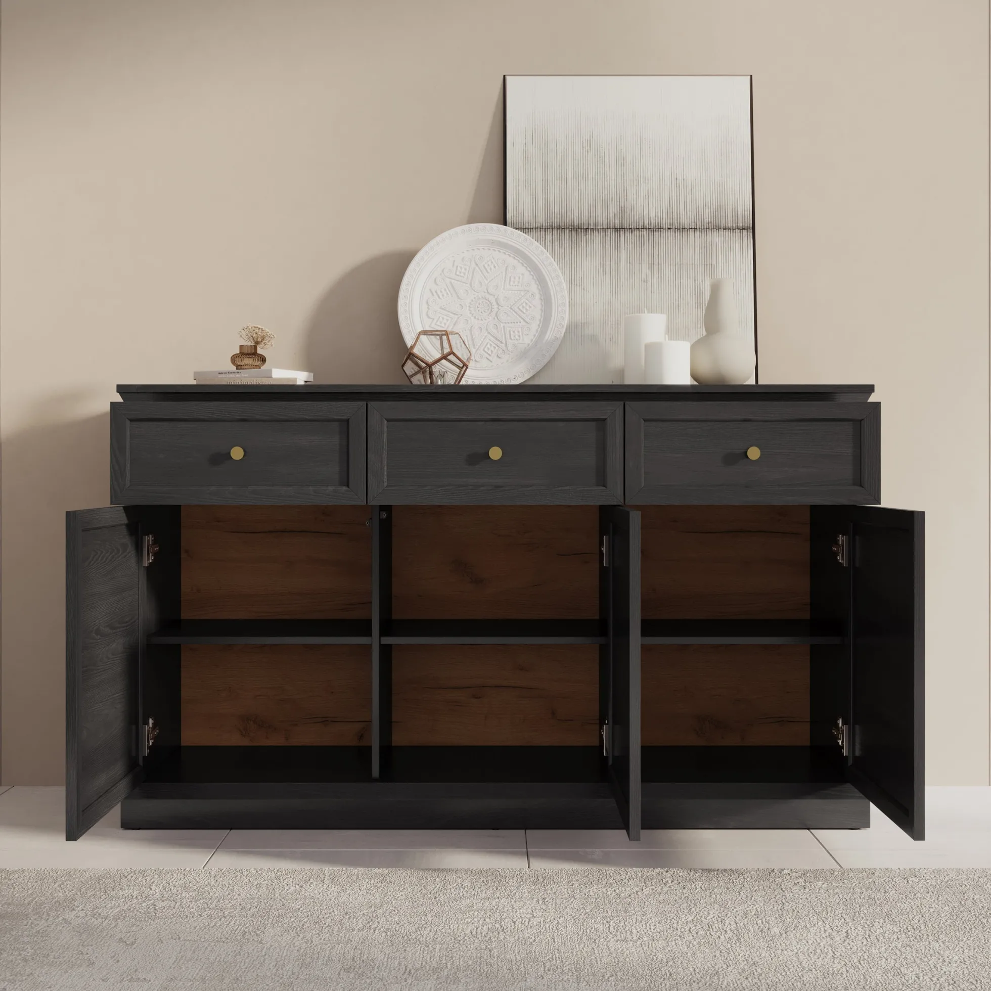 Leroy - Dressoir - Zwart - 146x40x86 cm