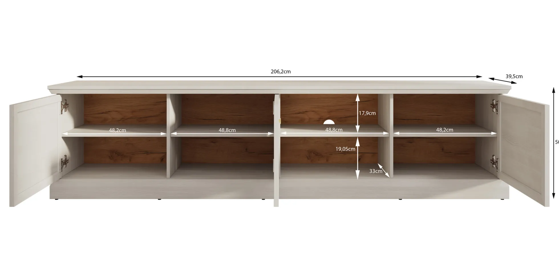 Leroy - TV-Meubel - Wit eiken - 206 cm