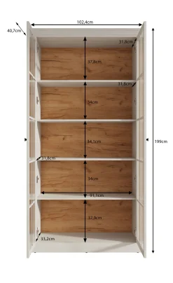 Leroy - Vitrinekast - Wit - 102x41x199 cm