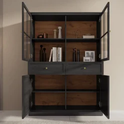 Leroy - Vitrinekast - Zwart - 114x40x161 cm