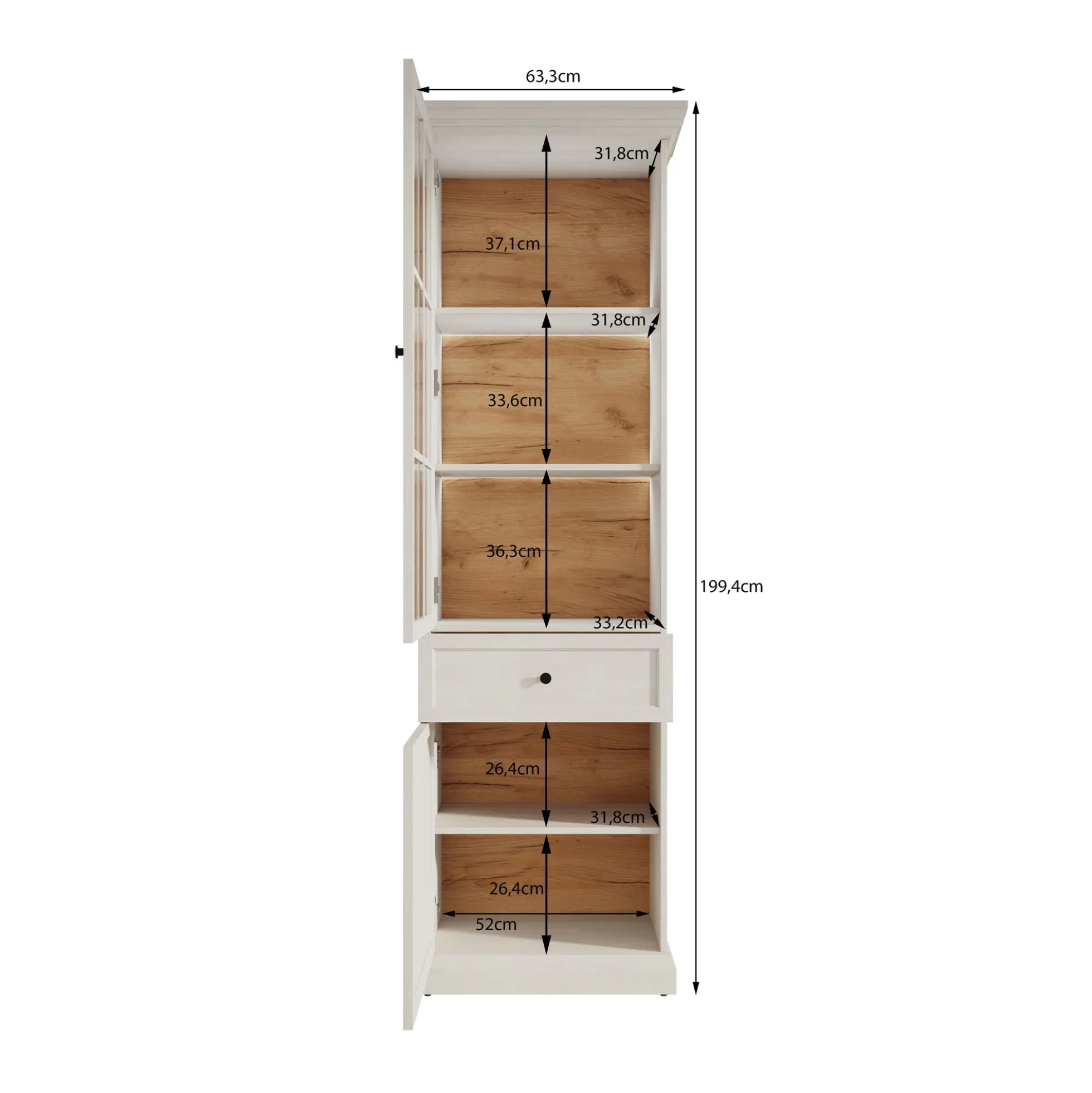 Leroy - Vitrinekast - Zwart - 63x41x199 cm