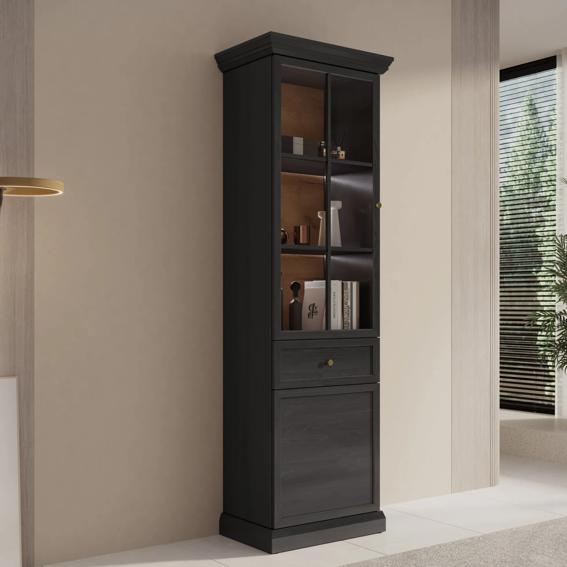 Leroy - Vitrinekast - Zwart - 63x41x199 cm