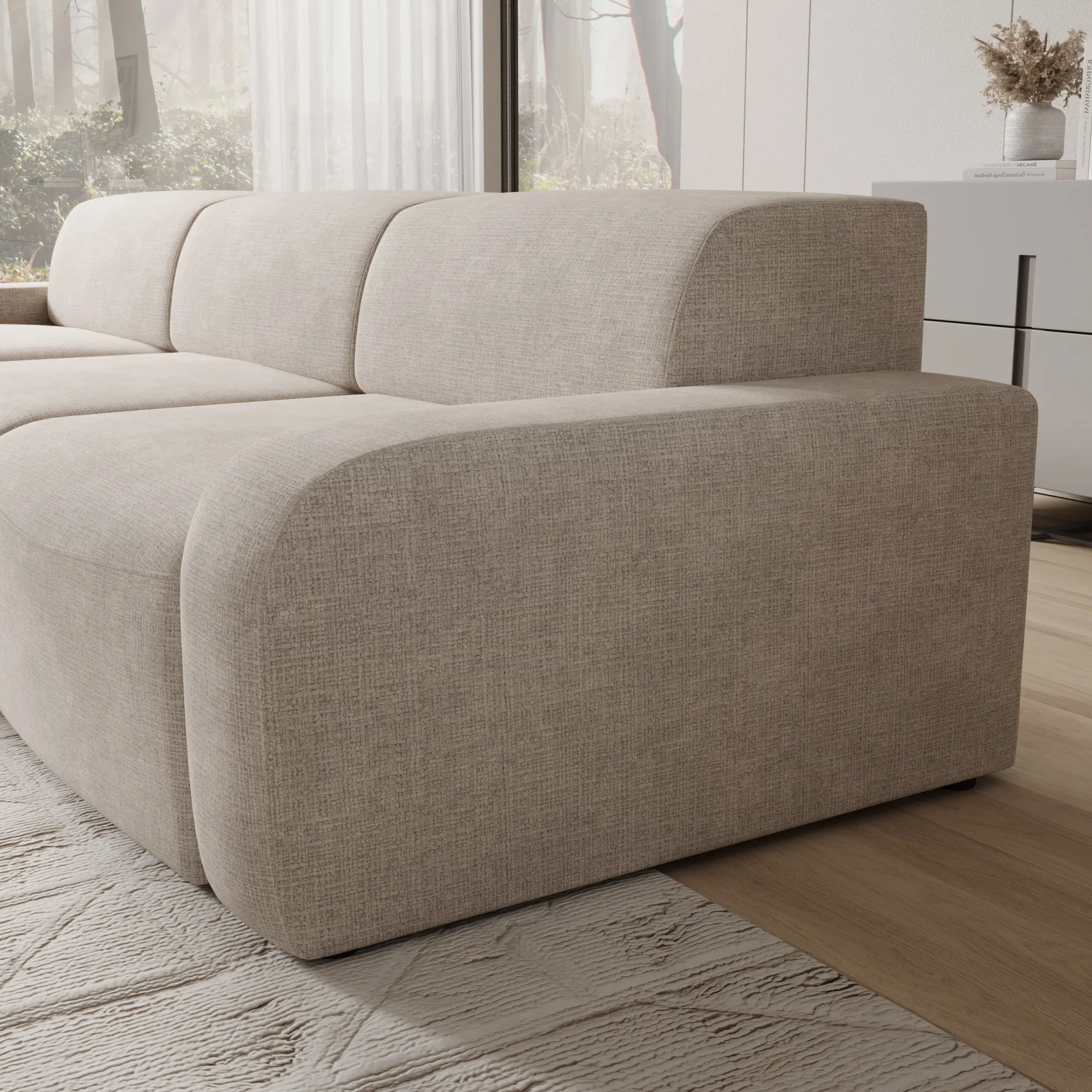 Liftado - Hoekbank 3-zits met chaise longue - Stof beige - Links