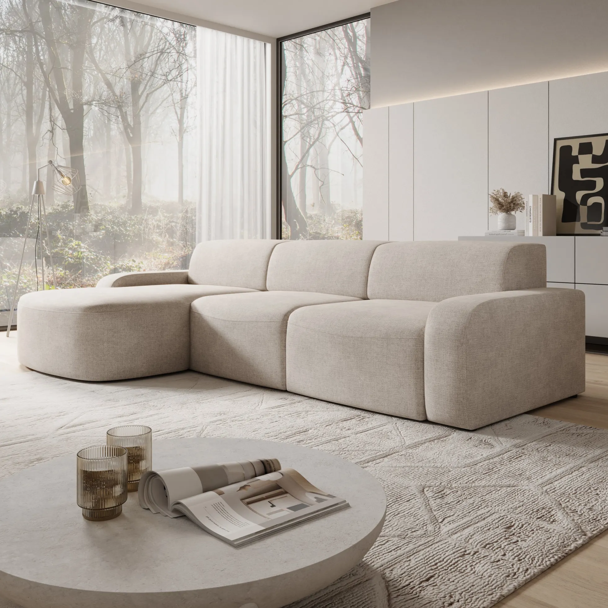 Liftado - Hoekbank 3-zits met chaise longue - Stof beige - Links