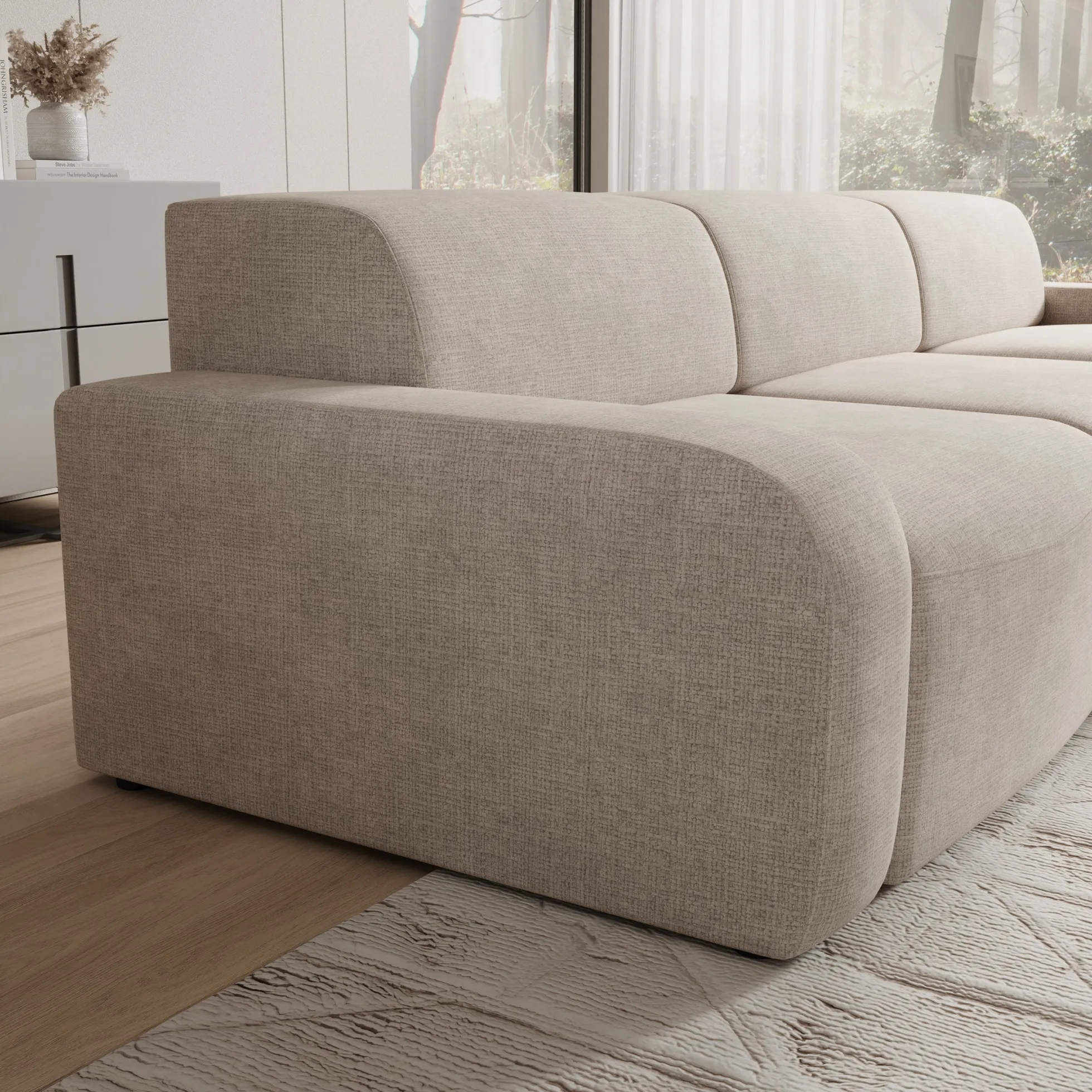 Liftado - Hoekbank 3-zits met chaise longue - Stof beige - Rechts