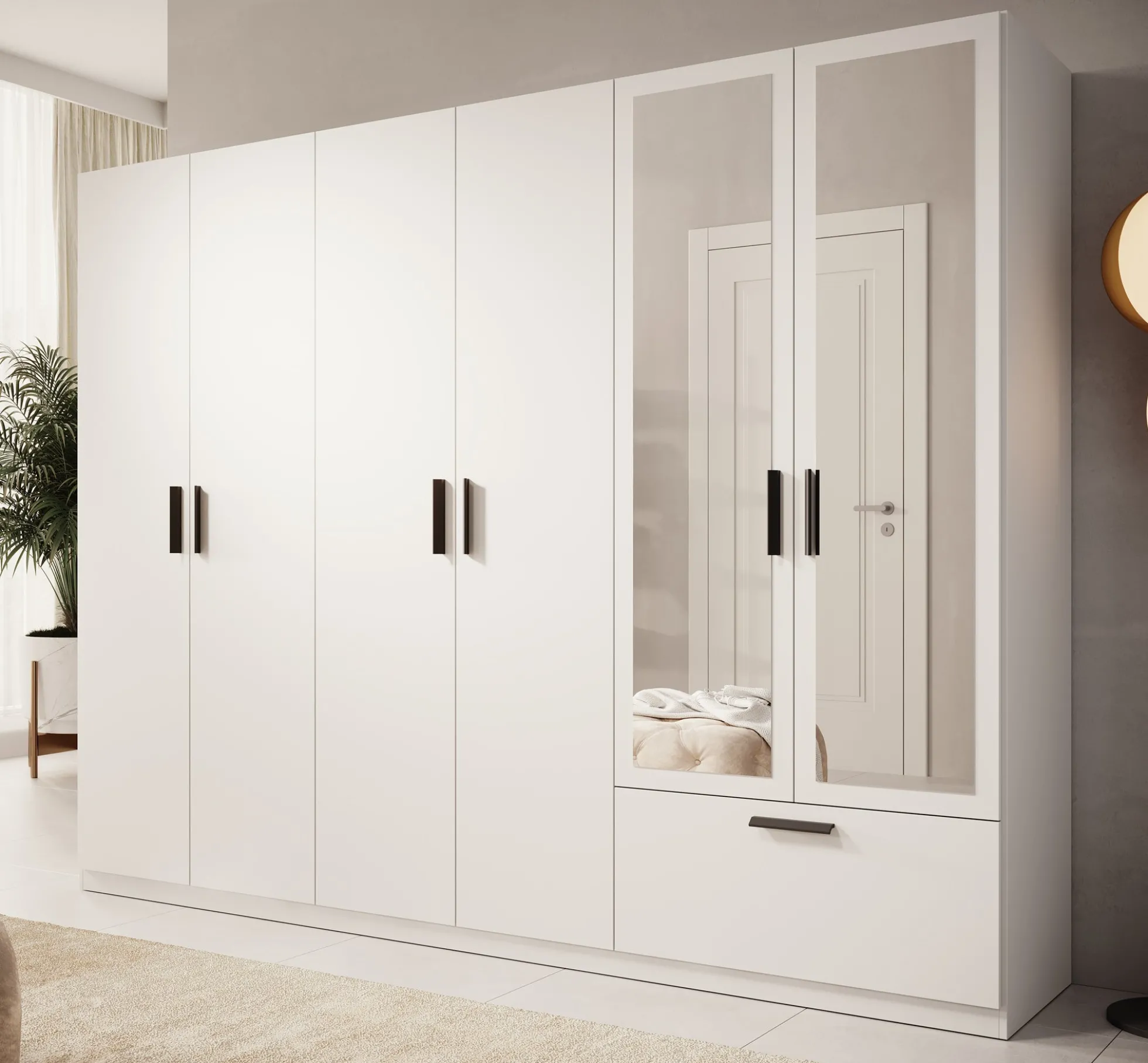 Lillian - Kledingkast met lade - Wit - 270x54x210 cm