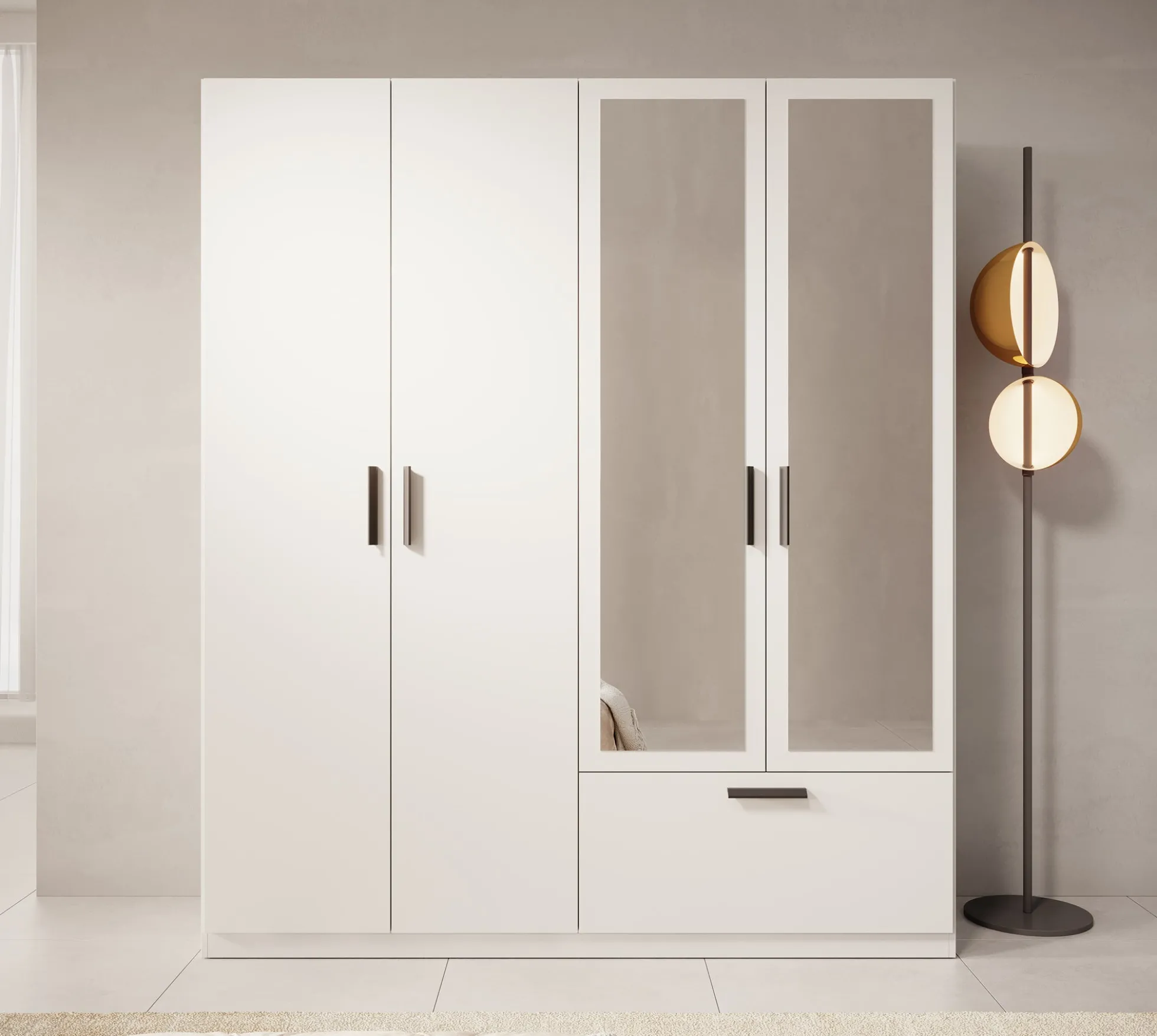 Lillian - Kledingkast met lade - Wit - 180x54x210 cm