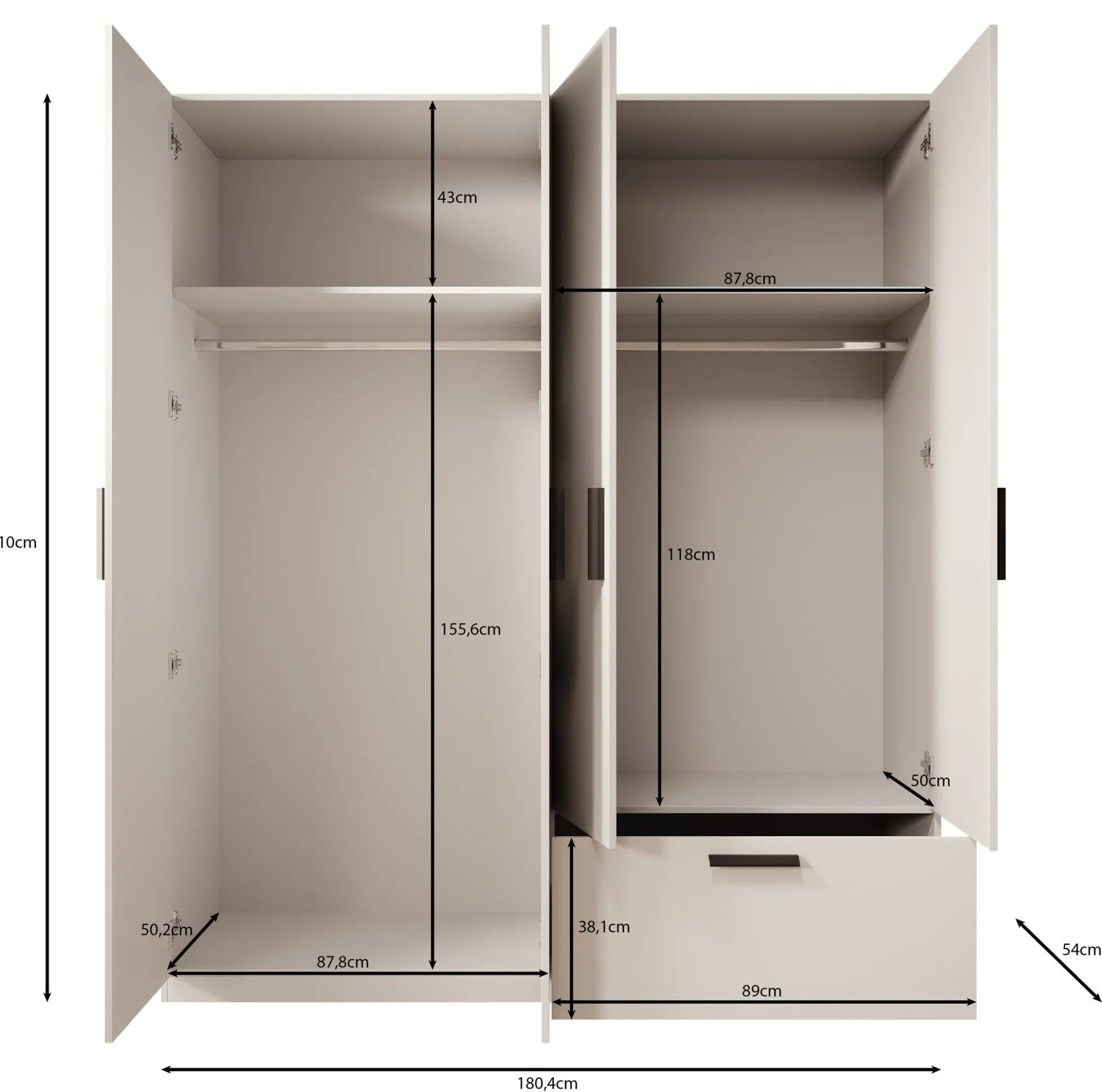 Lillian - Kledingkast met lade - Wit - 180x54x210 cm