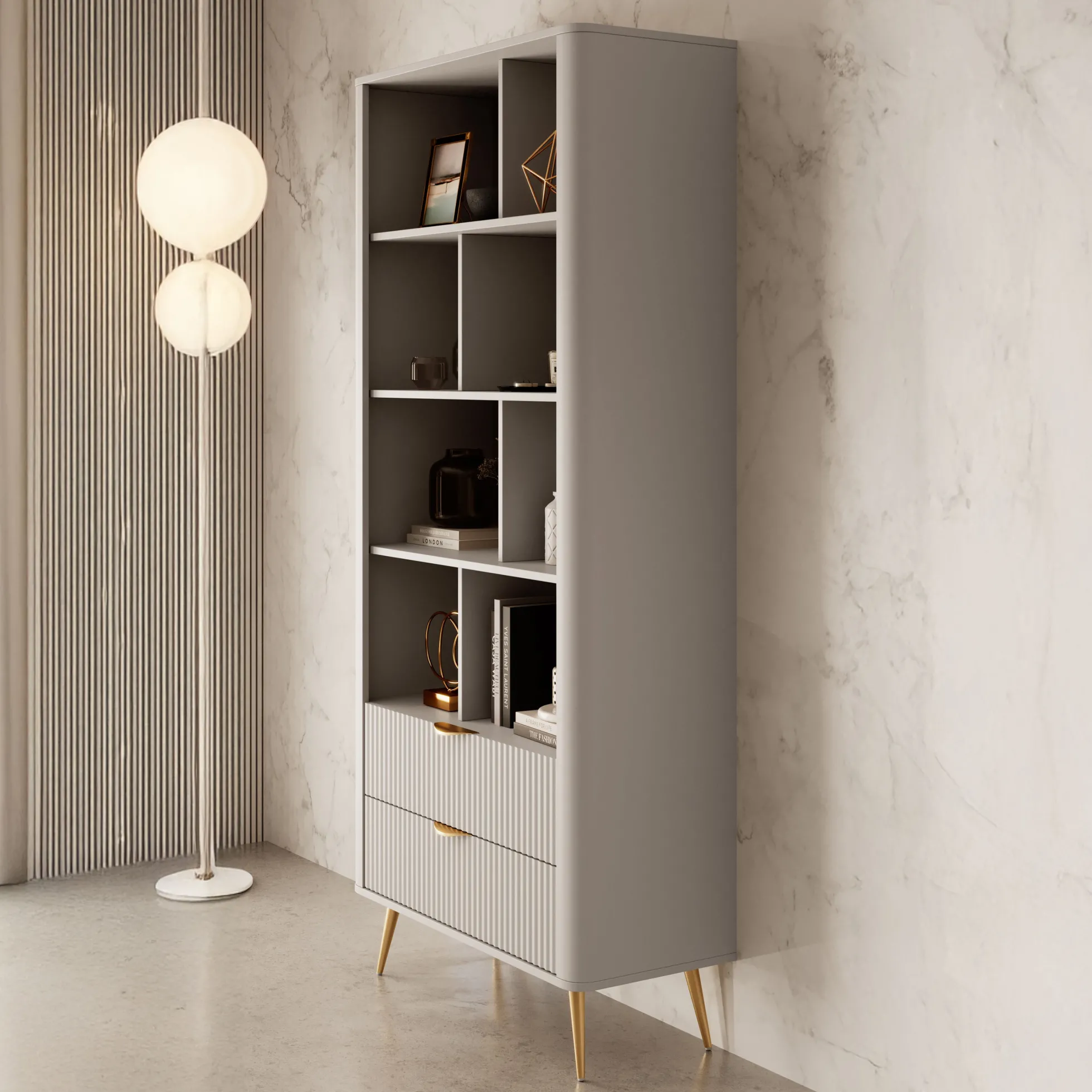 Lima - Boekenkast - Beige - 88x38x194 cm