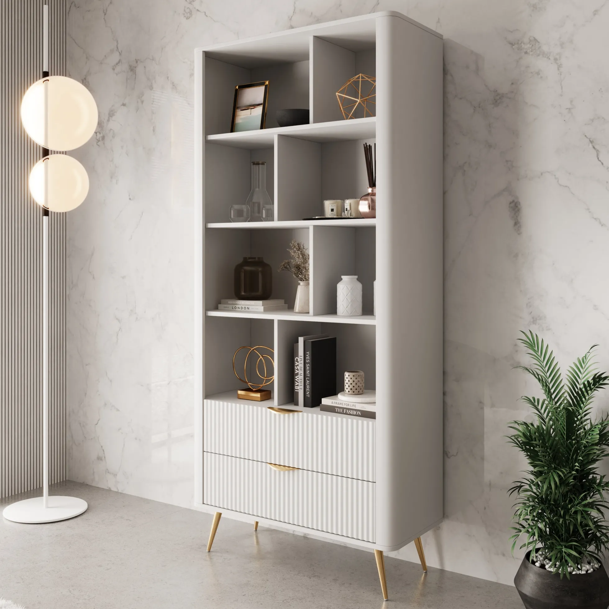 Lima - Boekenkast - Wit - 88x38x194 cm
