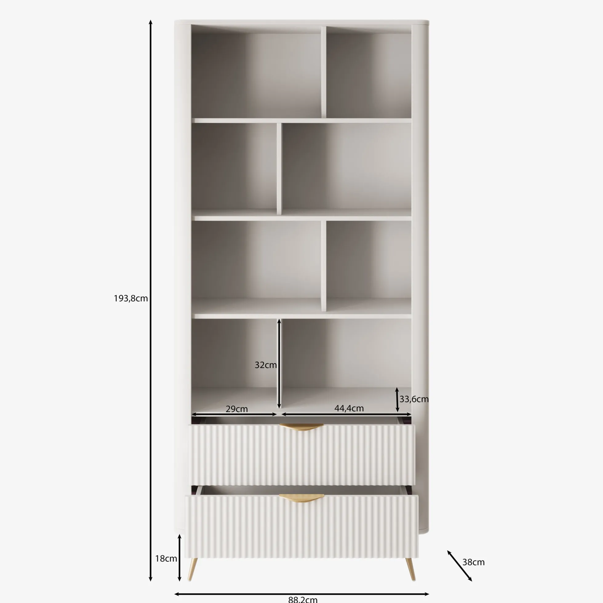 Lima - Boekenkast - Wit - 88x38x194 cm