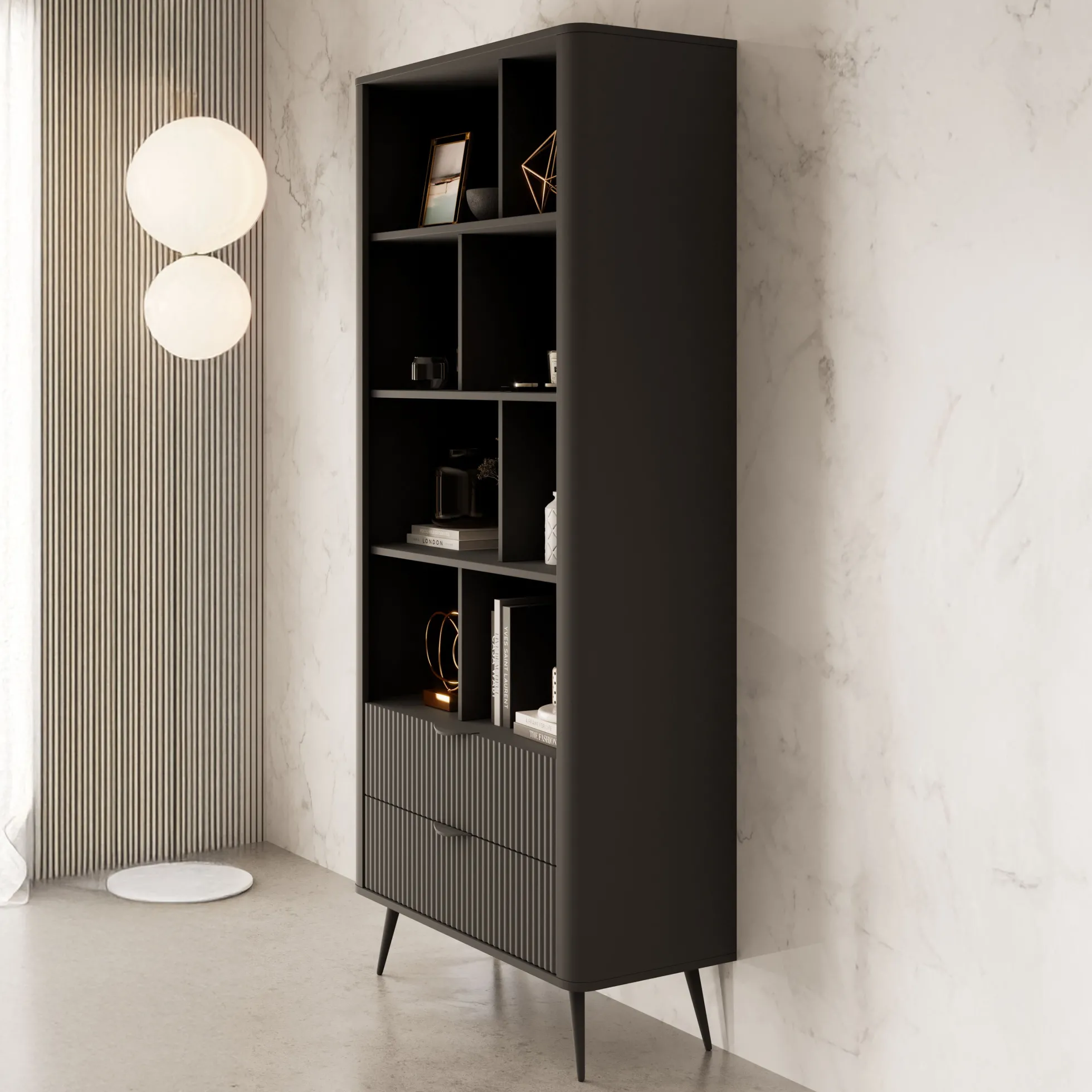 Lima - Boekenkast - Zwart - 88x38x194 cm