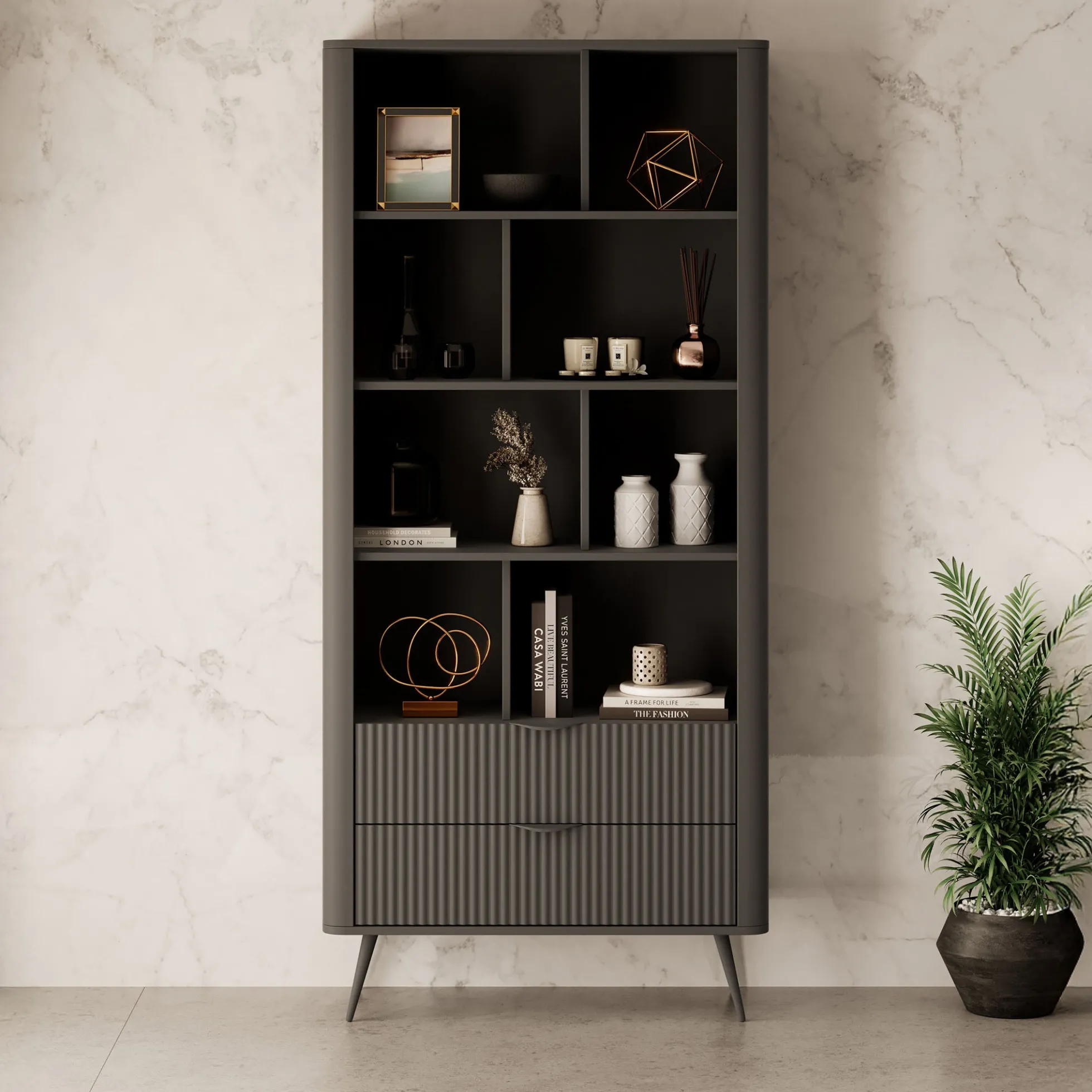 Lima - Boekenkast - Zwart - 88x38x194 cm