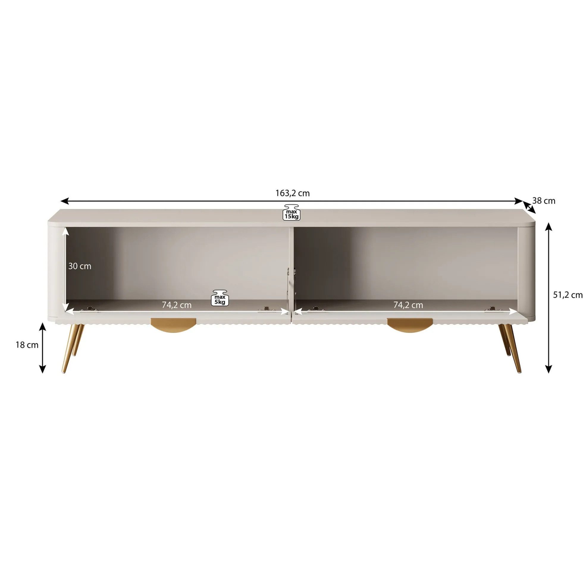 Lima - TV-Meubel - Beige - 163x38x51 cm