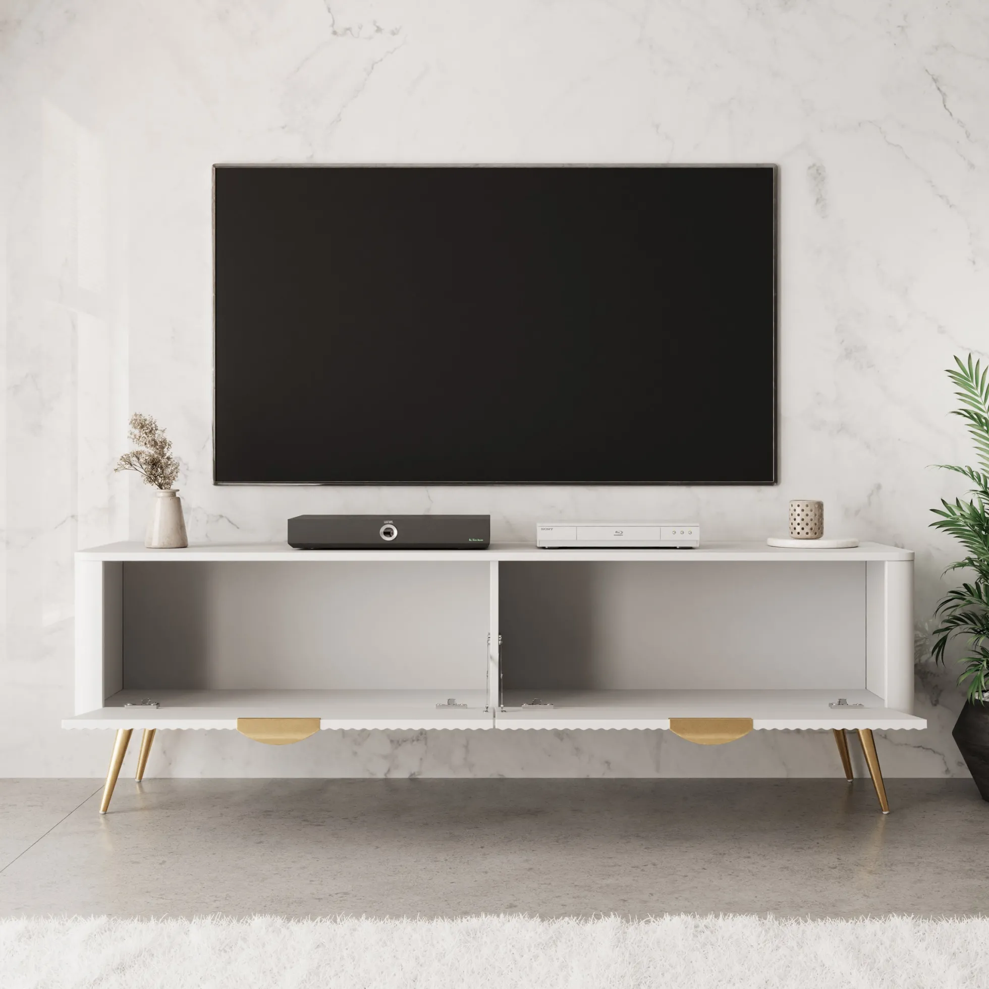 Lima - TV-Meubel - Wit - 163x38x51 cm