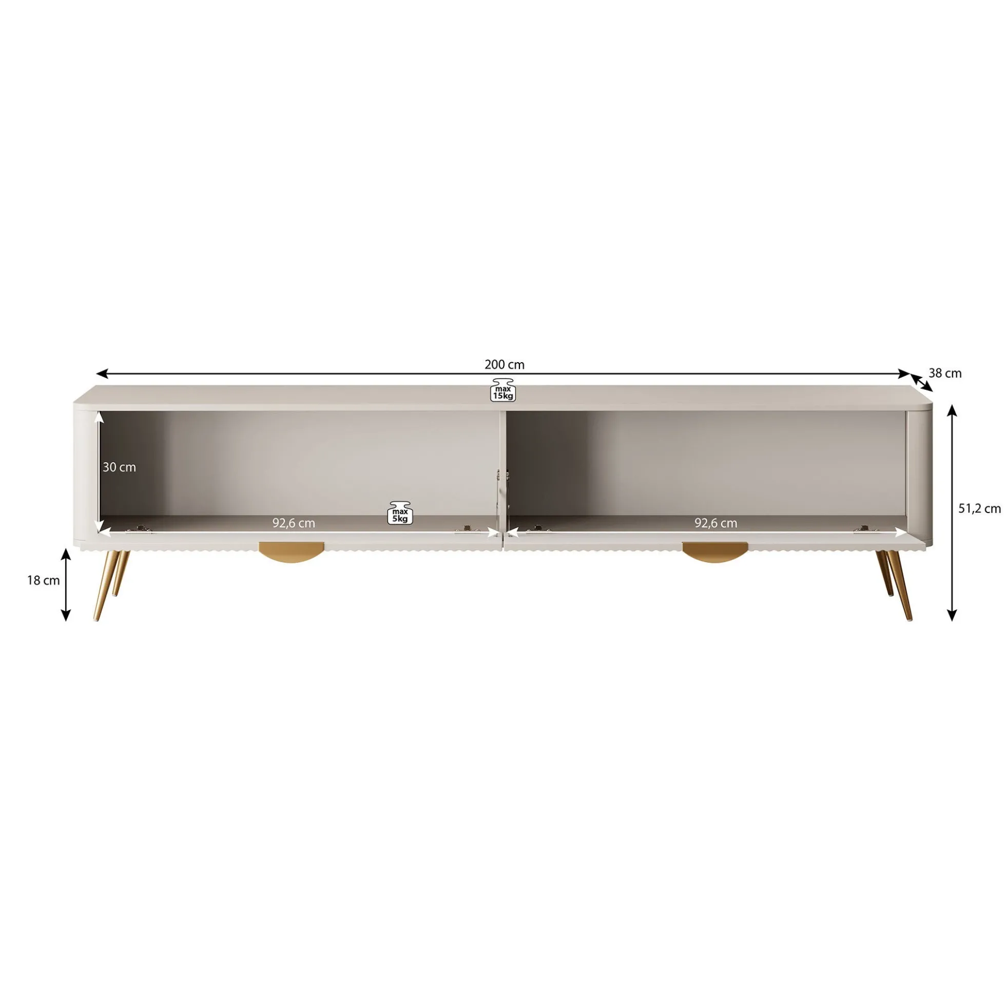 Lima - TV-Meubel - Zwart - 200x38x51 cm