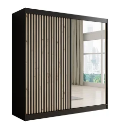 Lisbon 2 - Kledingkast met schuifdeuren - Zwart/eiken - 200x62x200 cm