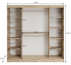 Lisbon 2 - Kledingkast met schuifdeuren - Zwart/eiken - 200x62x200 cm