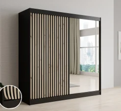 Lisbon 2 - Kledingkast met schuifdeuren - Zwart/eiken - 200x62x200 cm