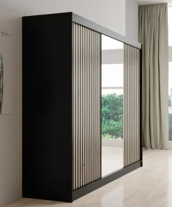 Lisbon 2 - Kledingkast met schuifdeuren - Zwart/eiken - 250x62x200 cm
