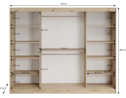 Lisbon 2 - Kledingkast met schuifdeuren - Zwart/eiken - 250x62x200 cm