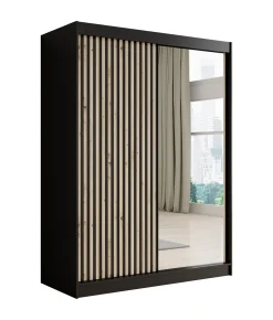 Lisbon 2 - Kledingkast met schuifdeuren - Zwart/eiken - 150x62x200 cm