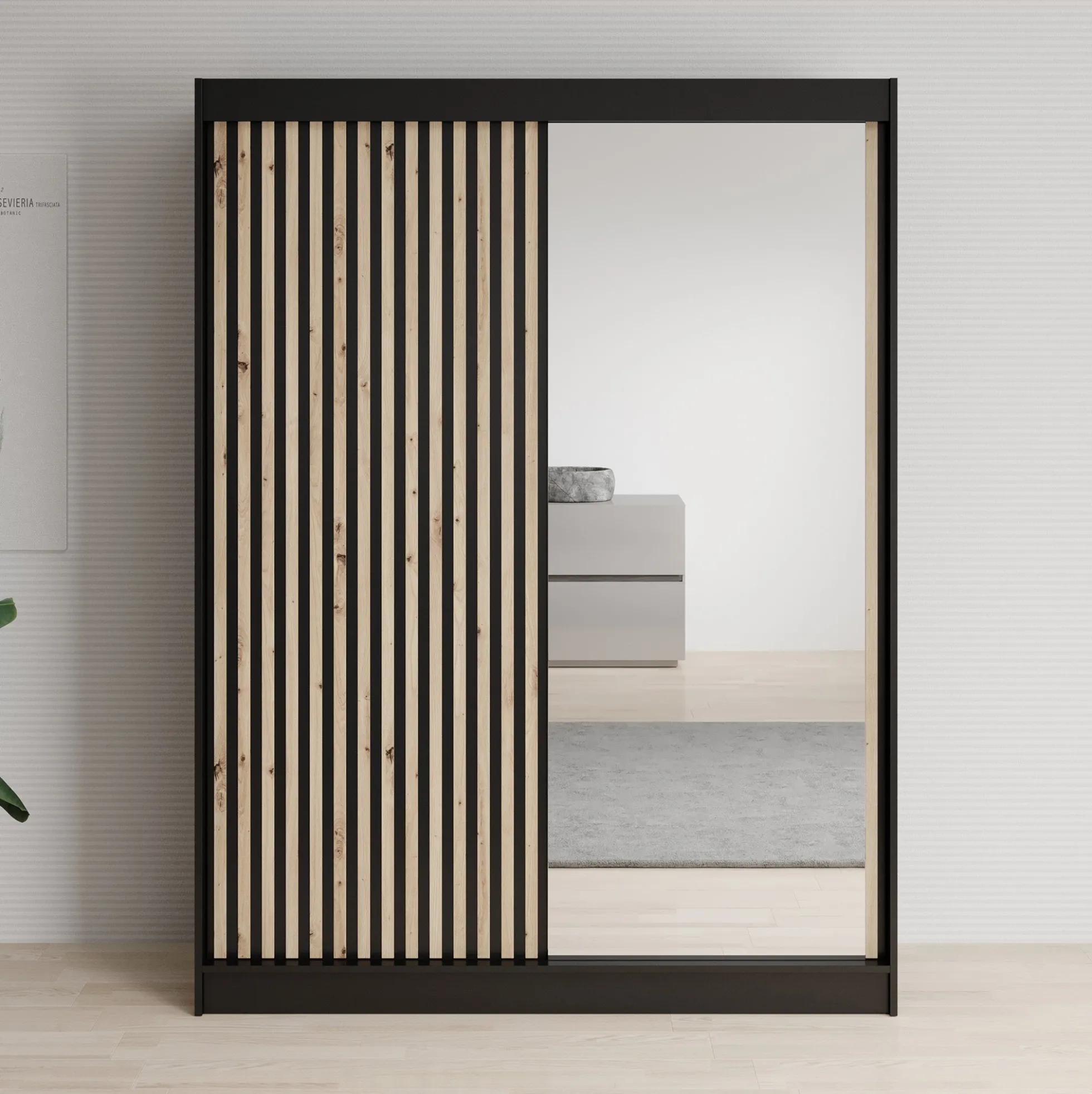 Lisbon 2 - Kledingkast met schuifdeuren - Zwart/eiken - 150x62x200 cm